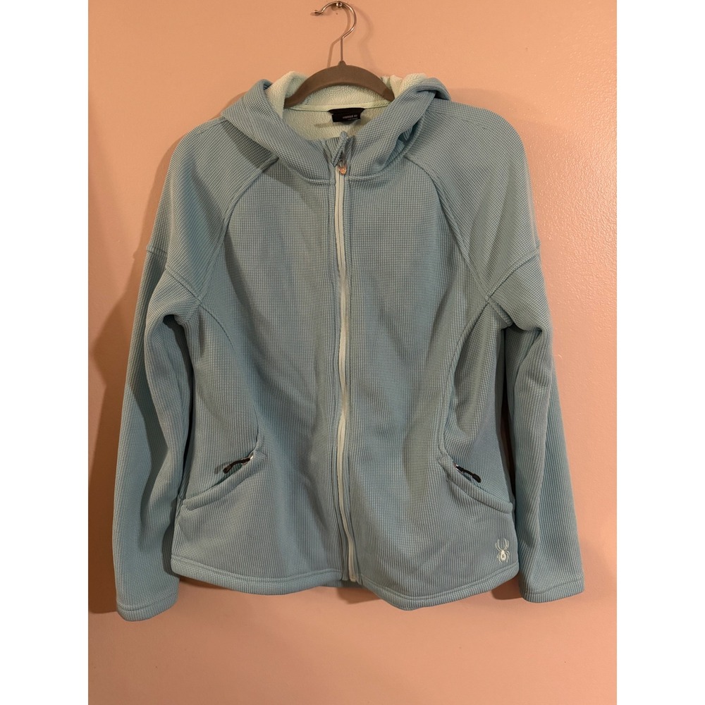 Spyder Womens Blue Waffle Knit Fleece Full Zip Hoodie Jacket SPFFD015-311 Large
